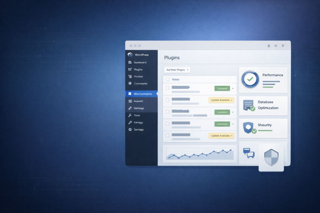 WordPress website audit showing plugin overlap, performance issues, and server health review